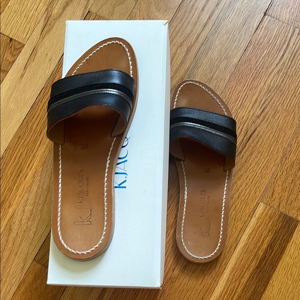 K.Jacques Black and Brown Leather Sandals
